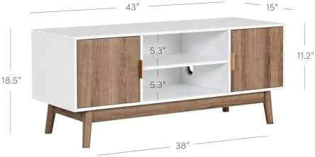 Media Console Cabinet or TV Stand with Doors in Natural Reclaimed Herringbone Wood Pattern and Metal D890667