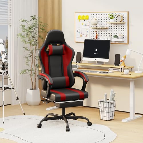 Black Red Gaming Chair with Footrest and Massage Lumbar Support V2961