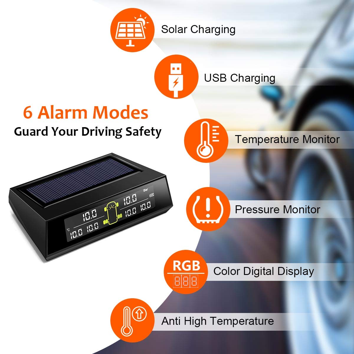 Tire Pressure Monitoring System with 6 Tire External Sensors H150600