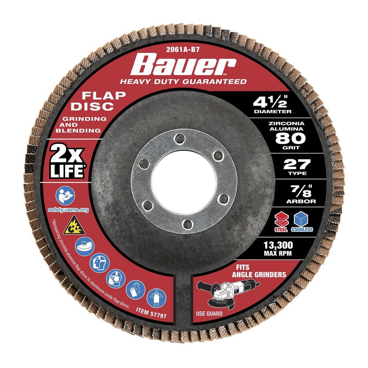 4-1/2 in. 80-Grit Type 27 Flap Disc with Fiberglass Backing and Zirconia Grain T91009