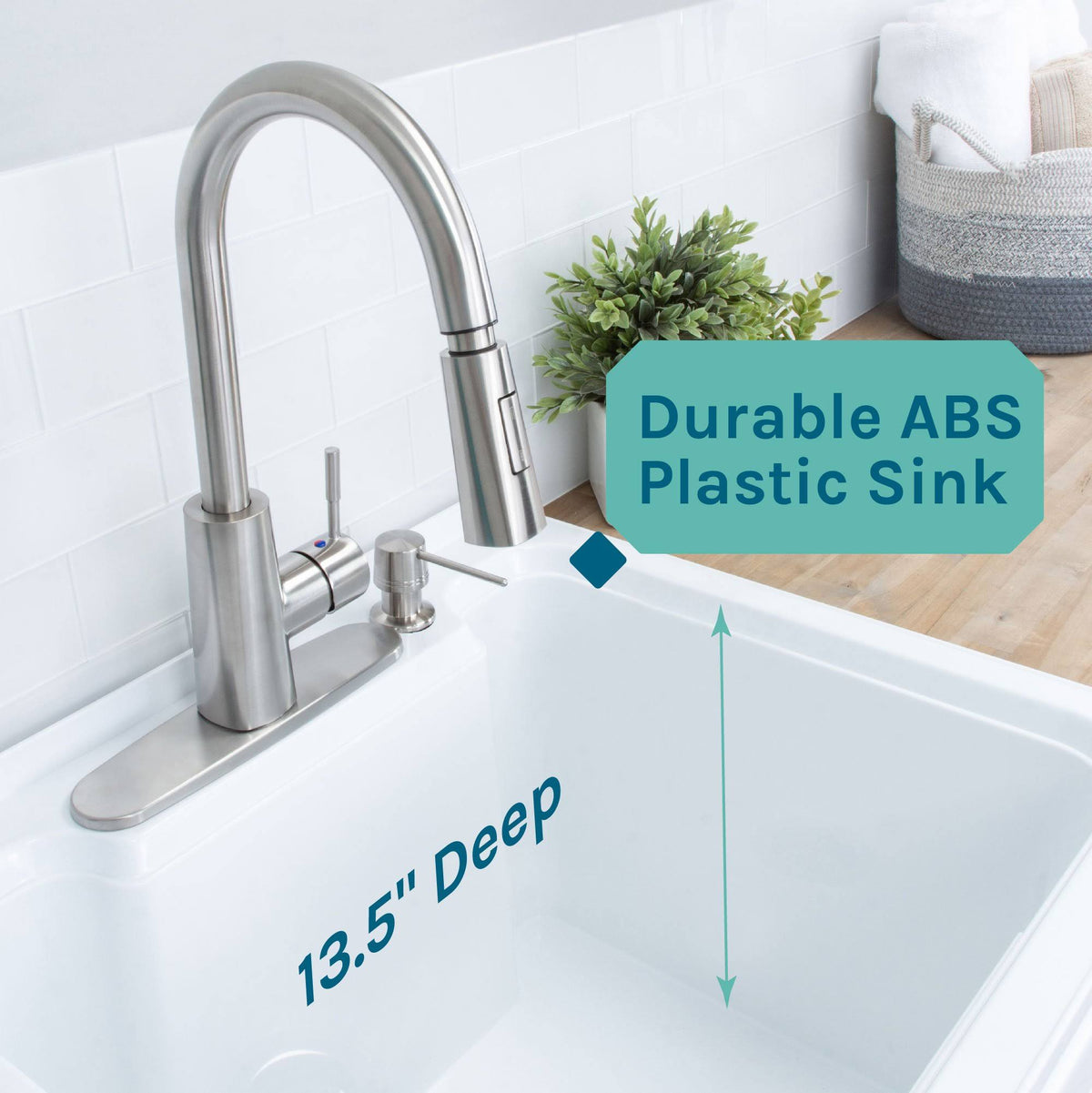 White Utility Sink with Cabinet and Pull-Down Faucet Z785906