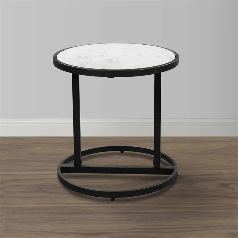 Round White Marble Top End Table G560359