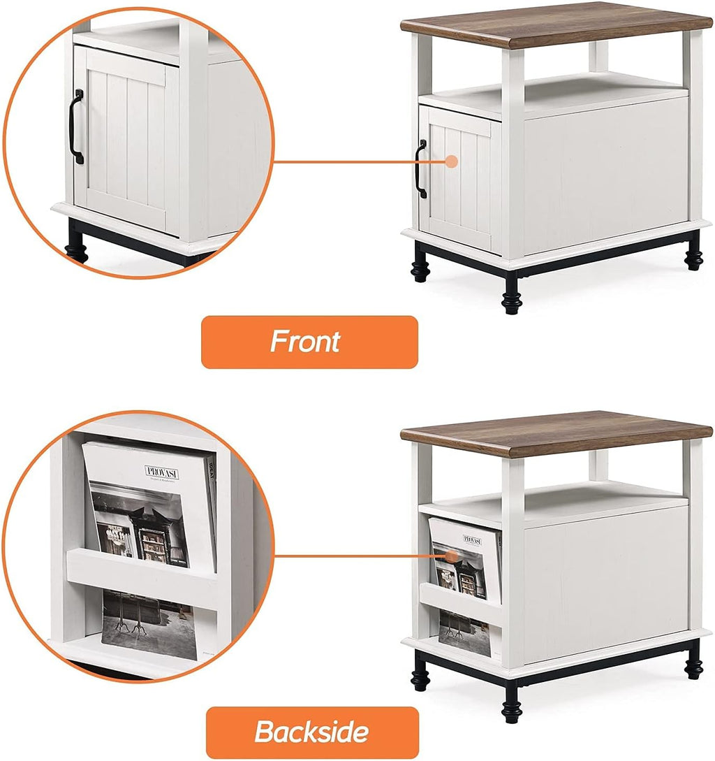 White Oak Nightstand with Storage Shelf and Cabinet P9387