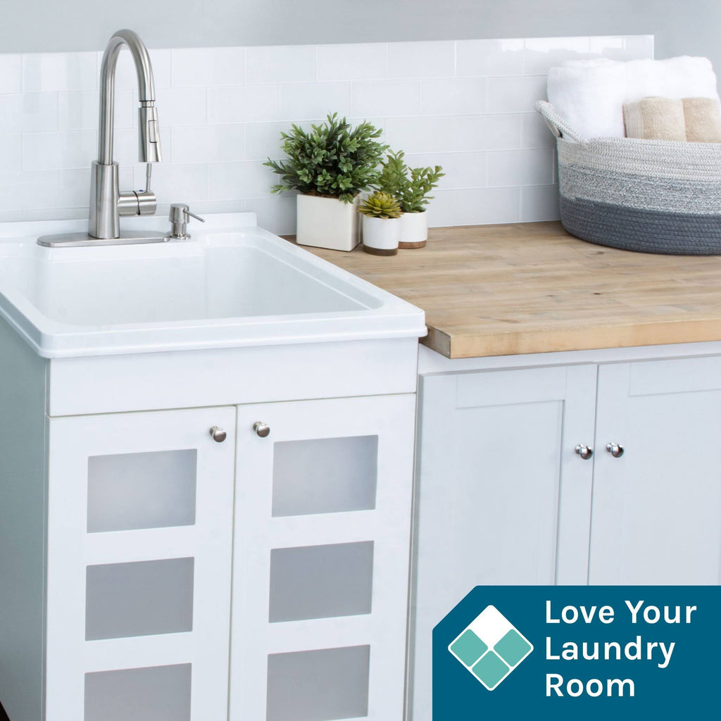 White Utility Sink with Cabinet and Pull-Down Faucet Z785906