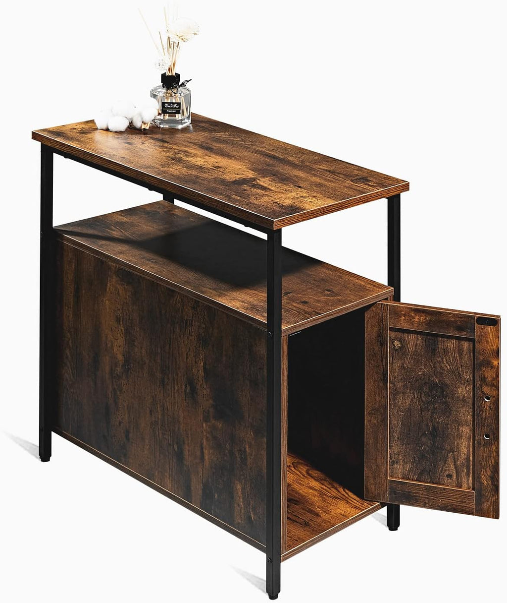 Rustic Brown Wooden End Table with Shelf and Storage Cabinet X99921