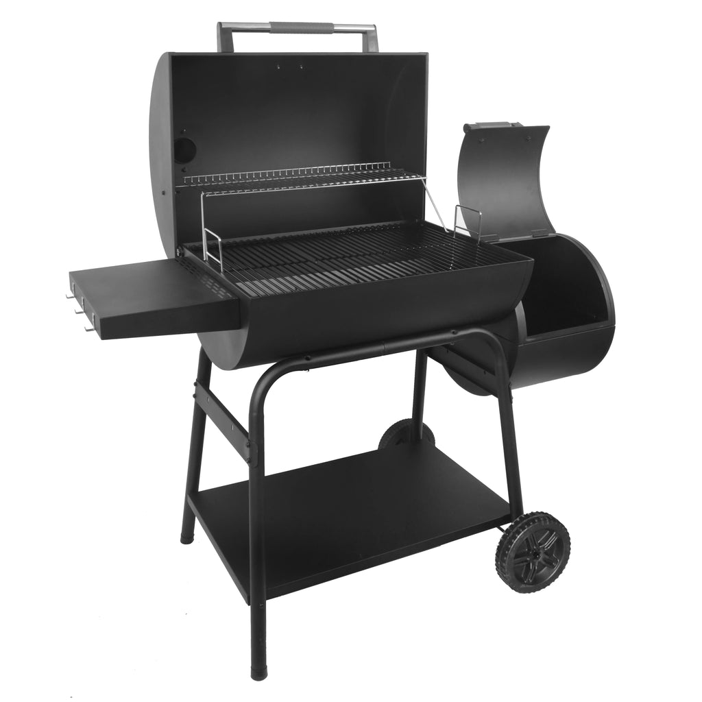 28 Offset Steel Charcoal Smoker Grill with Side Firebox, Black R1156