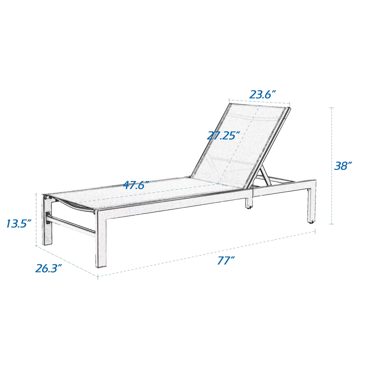 2 Pieces Outdoor Aluminum Chaise Lounge Chairs with Wheels K42436