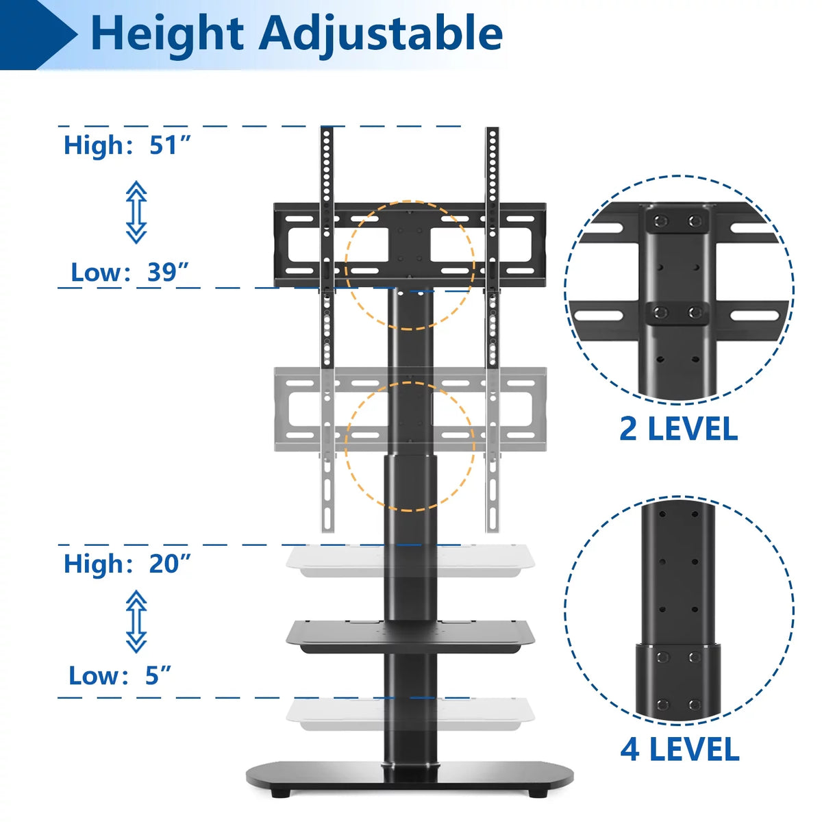 Universal Floor TV Stand up to 65 inch Black O320871