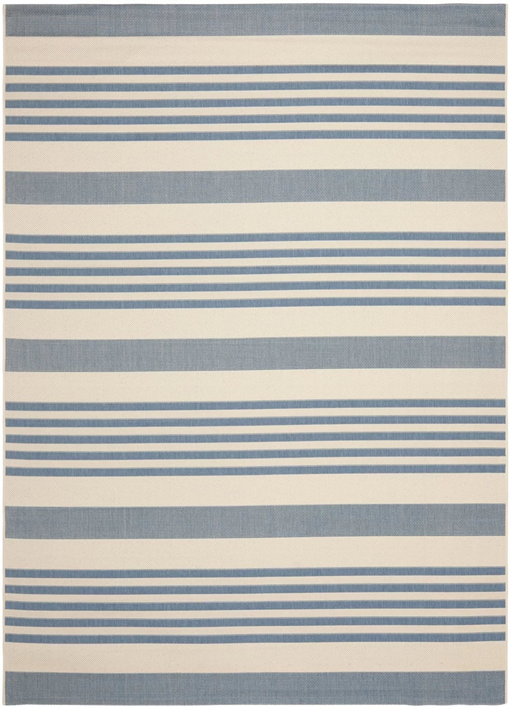 Beige Blue Striped Indoor Outdoor Area Rug 8' x 10' N796