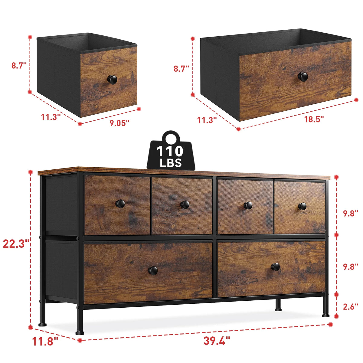 Black 8 Drawer Fabric Dresser TV Stand F185