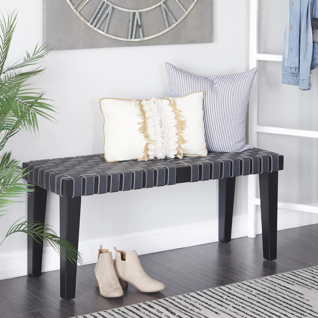 Black Wood Woven Bench K571
