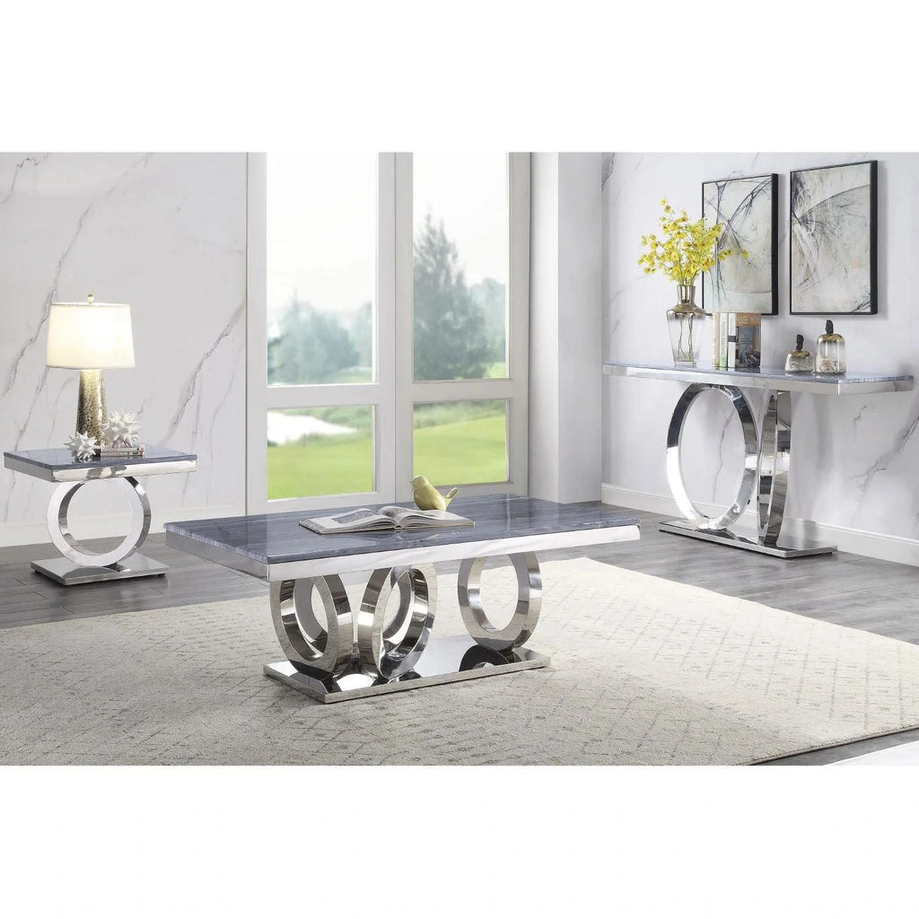 Modern Gray Mirrored Coffee Table End Table Accent Table A70623
