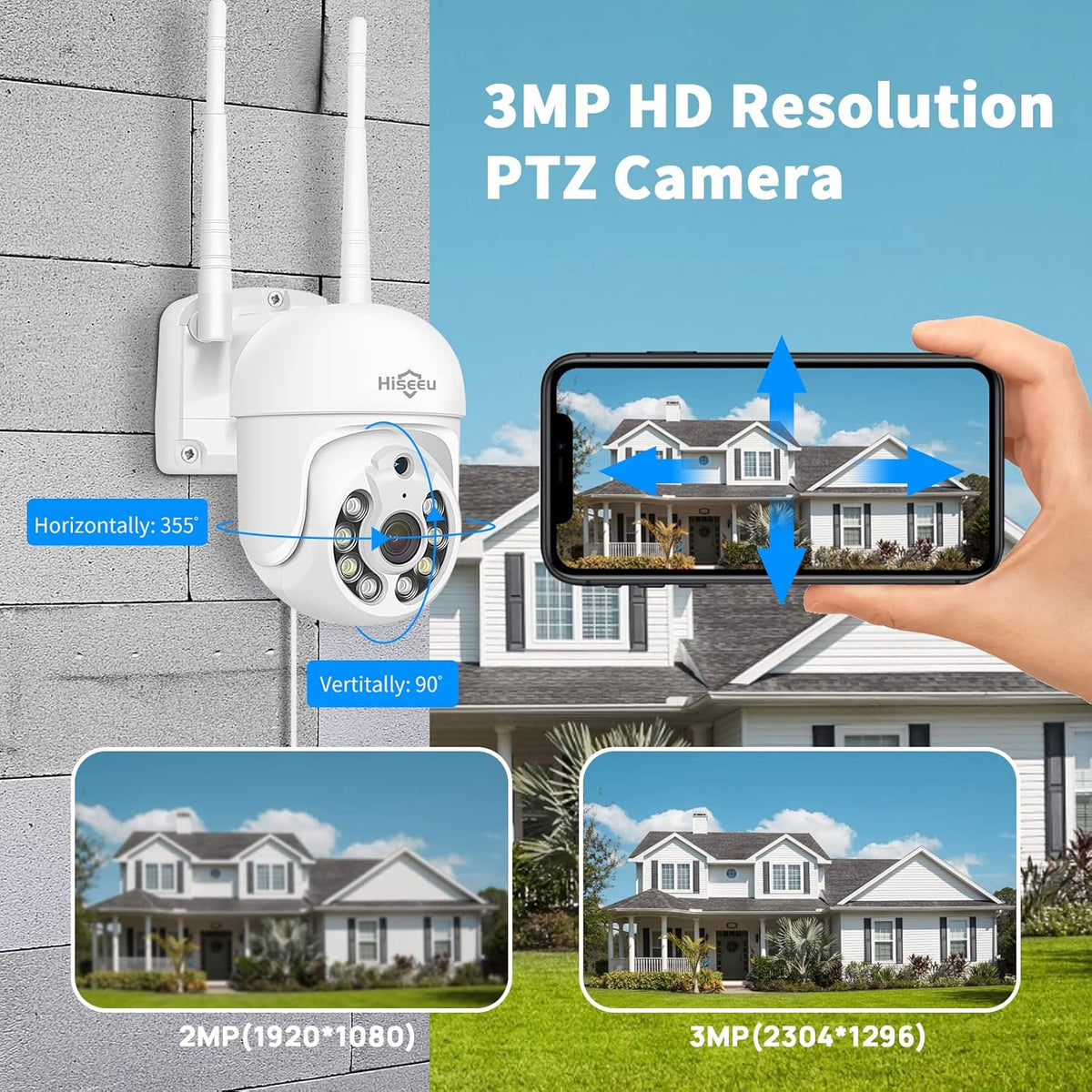 3MP Outdoor WiFi Pan/Tilt Security Camera with Floodlights Y526336