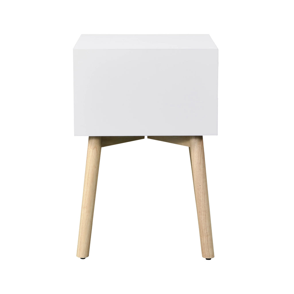 White Bedside Table with 2 Drawers and Rubber Wood Legs X594314