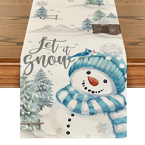 Blue Snowman Christmas Table Runner 13x72 Inch M620