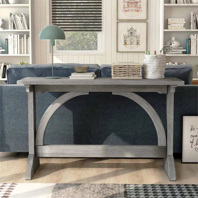 Rectangle Farmhouse Wood Console Table in Vintage Gray Oak Y9549