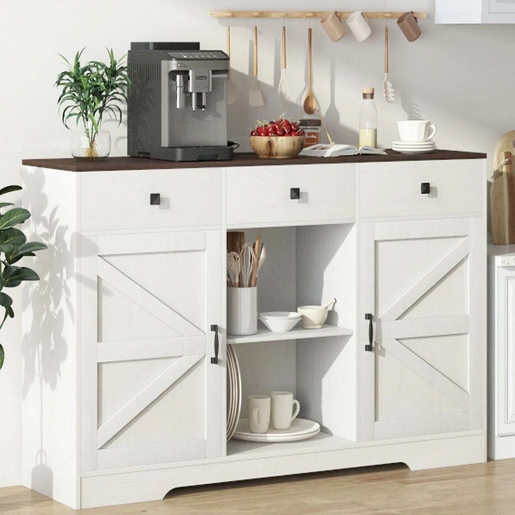 White 53" Wood Coffee Bar Cabinet with 3 Drawers L86742