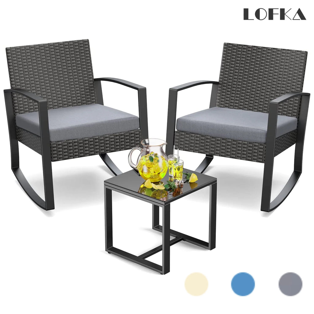 3-Piece Patio Wicker Chairs Set with Glass Coffee Table J63854