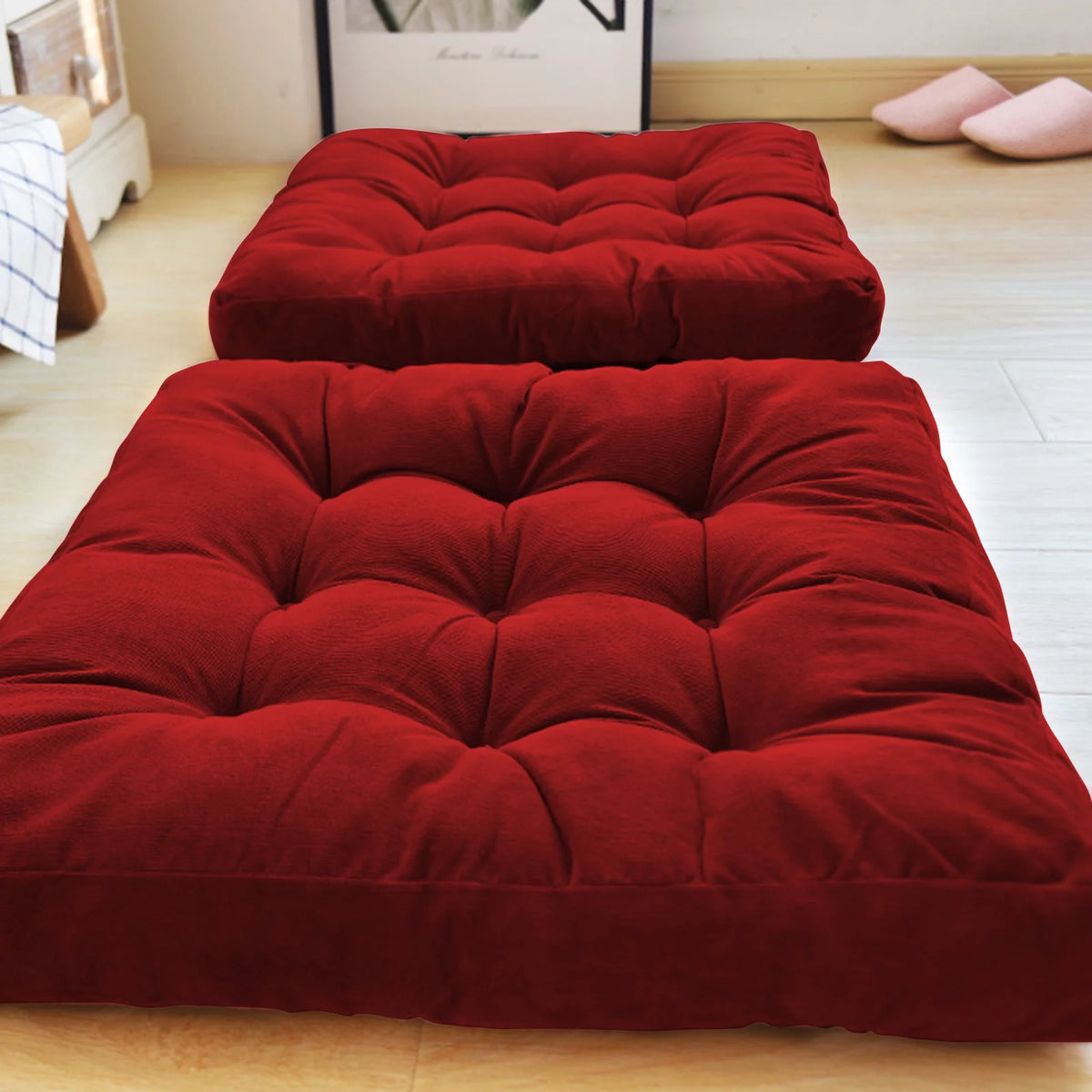 22 Inch Square Cotton Floor Pillow, 2Pcs Wine Red R53981