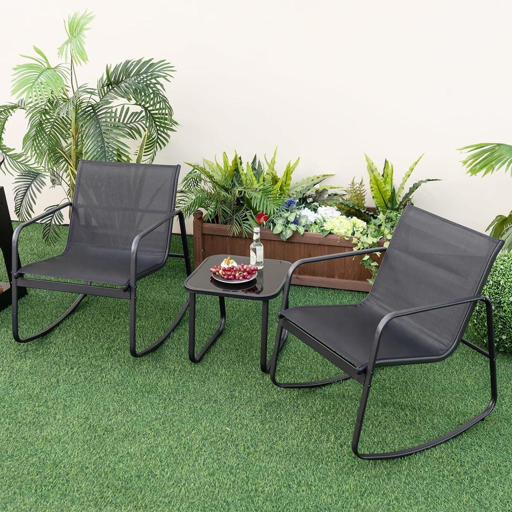 3-Piece Patio Wicker Chairs Set with Glass Coffee Table J63854