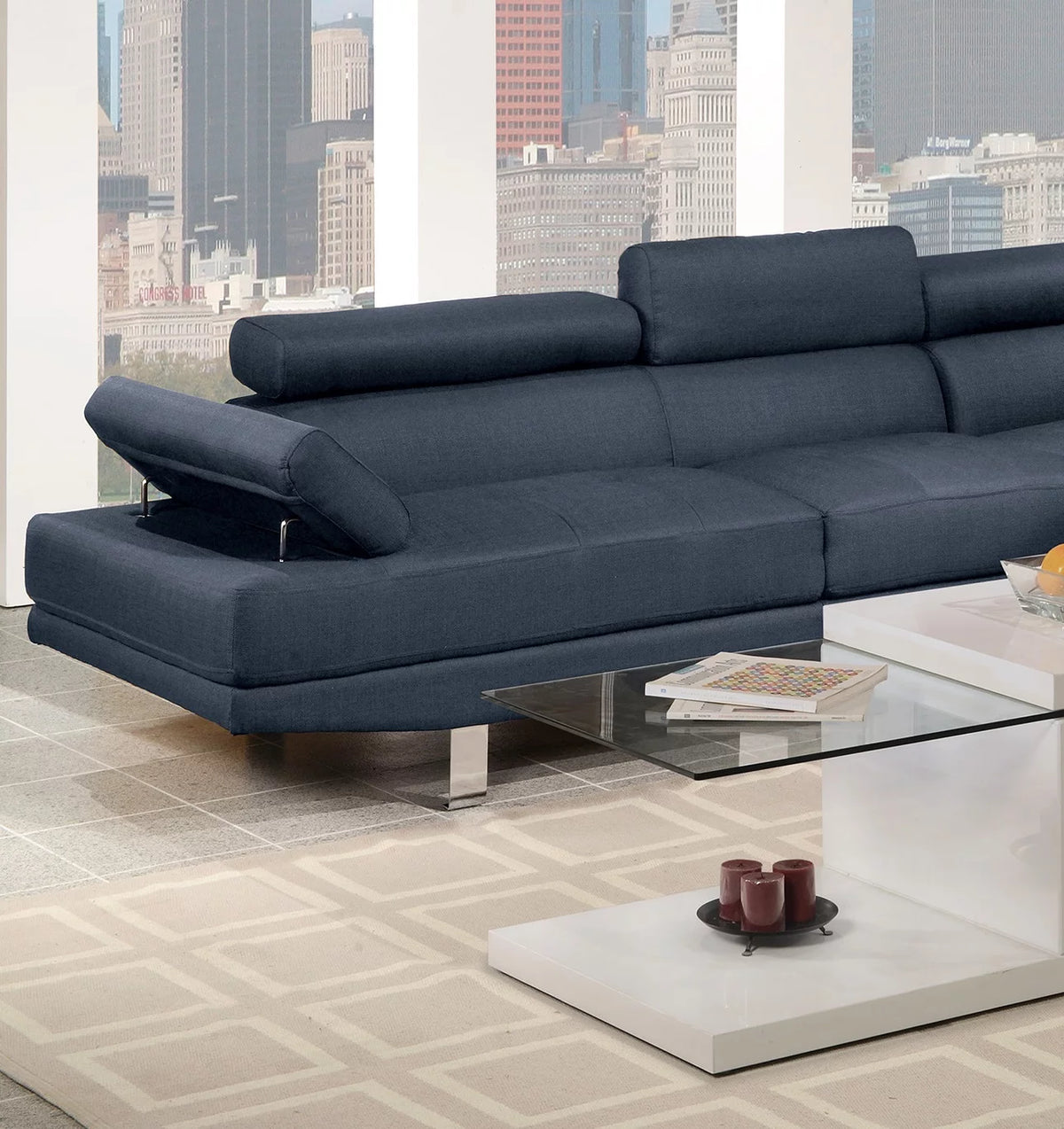 Dark Blue Polyfiber Sectional Sofa F930