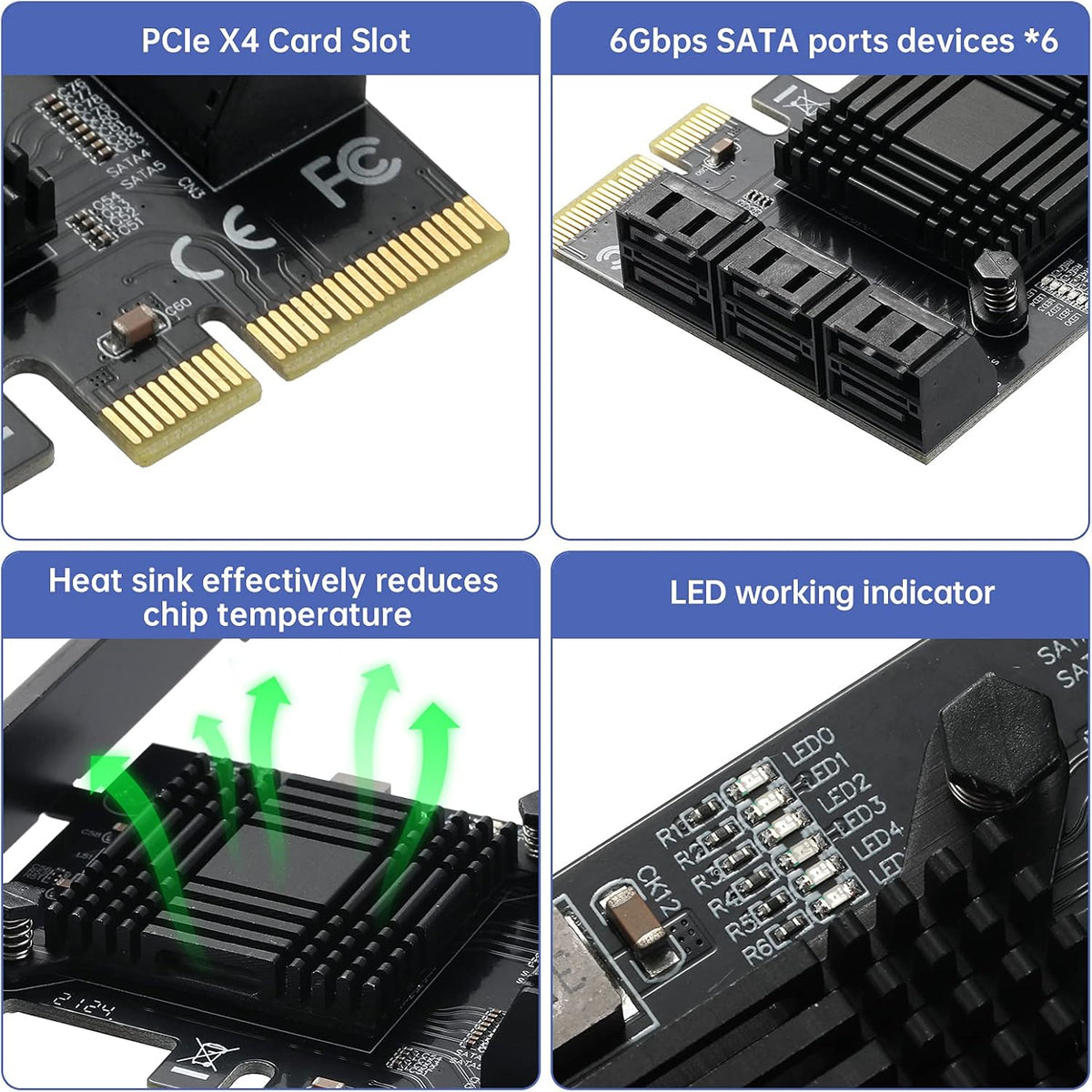 4X PCIE SATA Card 6 Ports with 6 SATA Cables P227400