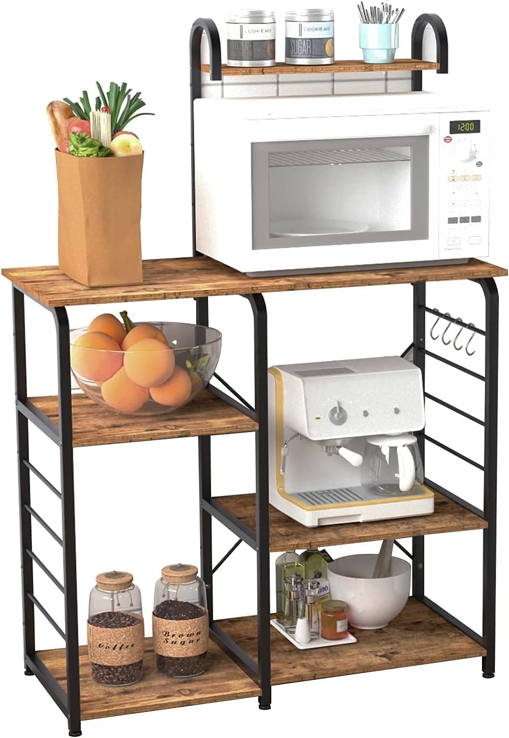 Black Brown Kitchen Baker's Rack Microwave Cart X314574