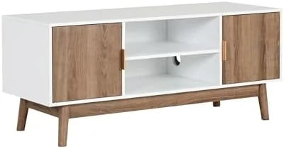 Media Console Cabinet or TV Stand with Doors in Natural Reclaimed Herringbone Wood Pattern and Metal D890667