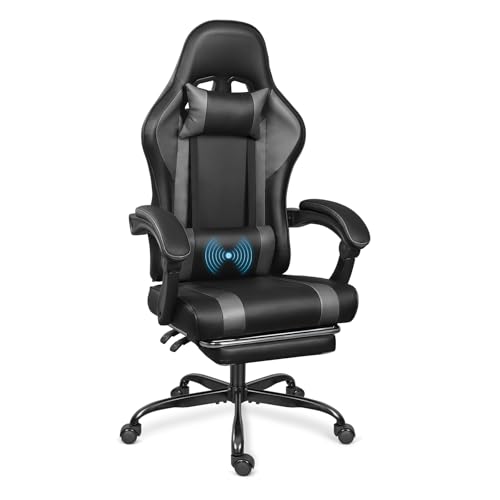 Black Red Gaming Chair with Footrest and Massage Lumbar Support V2961