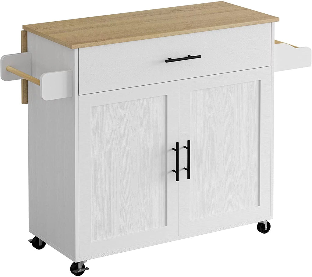 White Rolling Kitchen Island with Storage Cabinet W48928