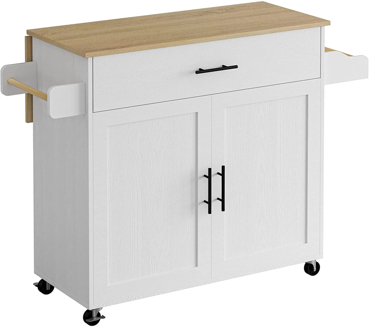 White Rolling Kitchen Island with Storage Cabinet W48928