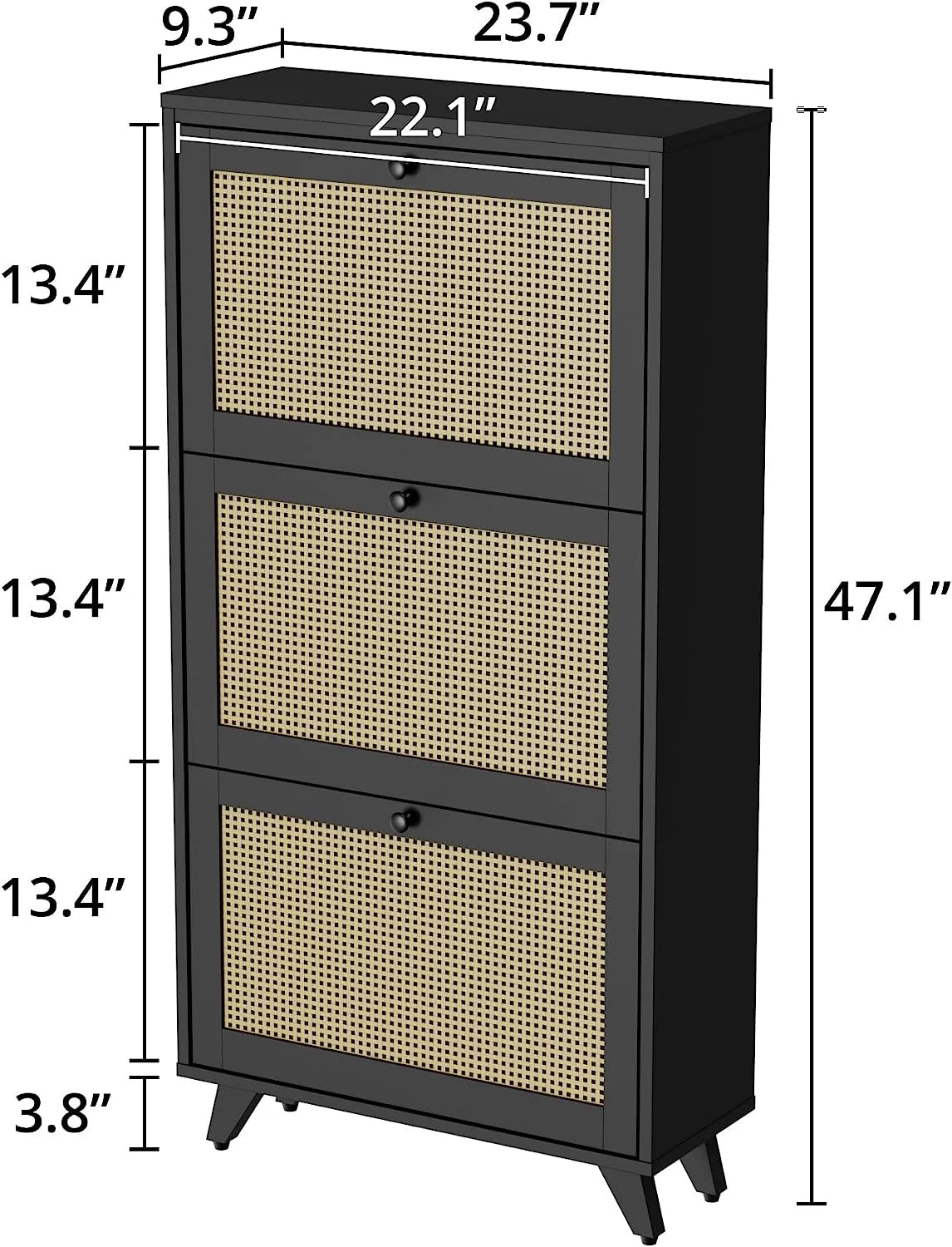Black Rattan 3 Drawer Narrow Shoe Cabinet Y339540