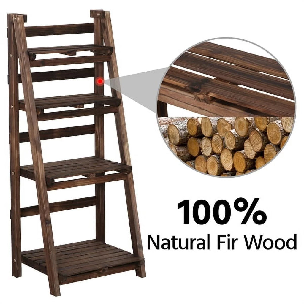 4 Tier Foldable Wooden Flower Stand Ladder Shelves Z6611