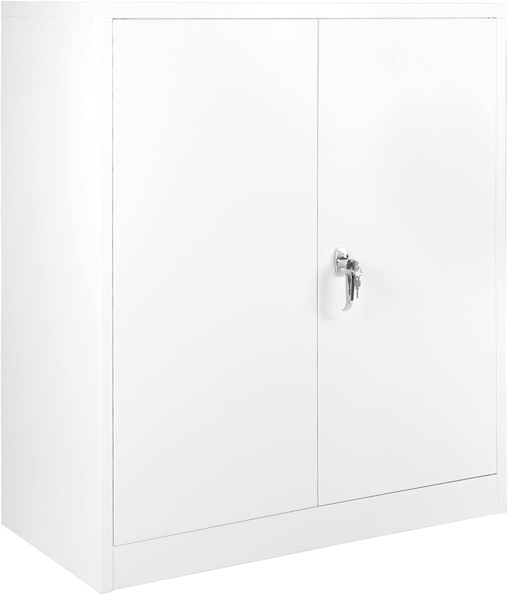 White Locking Metal Storage Cabinet with 2 Adjustable Shelves F328