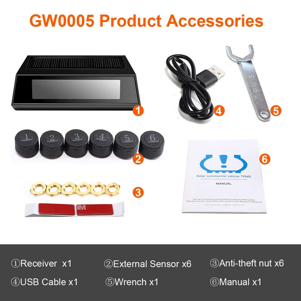Tire Pressure Monitoring System with 6 Tire External Sensors H150600