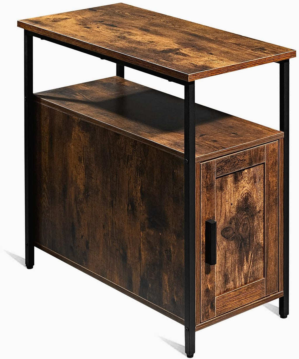 Rustic Brown Wooden End Table with Shelf and Storage Cabinet X99921