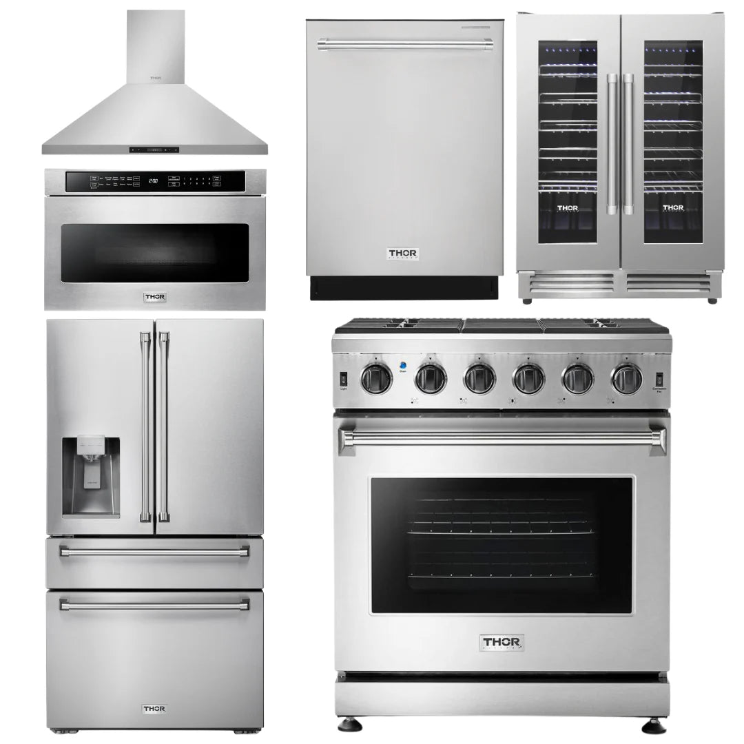 30 Gas Range, Range Hood, Microwave, Refrigerator, Dishwasher, Wine Cooler W67094