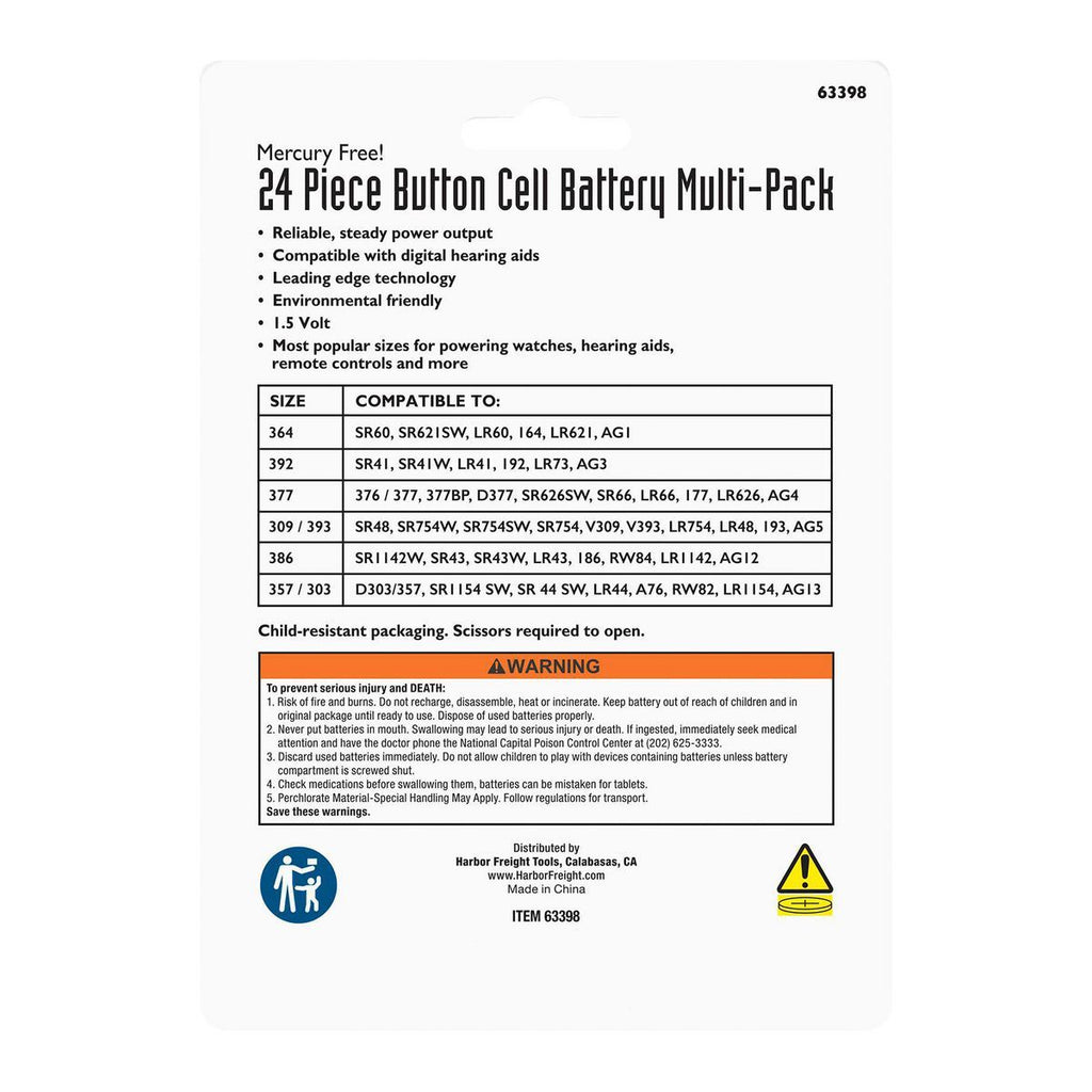 Button Cell Battery Assortment, 24 Piece B53239