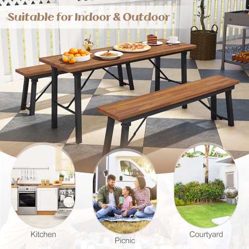 Foldable 59 Inches Narrow Outdoor Dining Table with Acacia Wood Top H668086