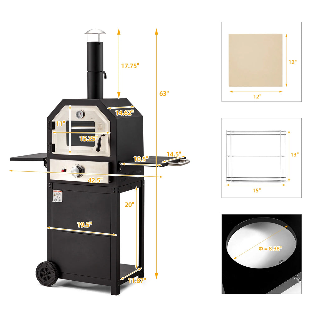 12 Propane Pizza Oven with 2 Foldable Shelves Wheels Z592