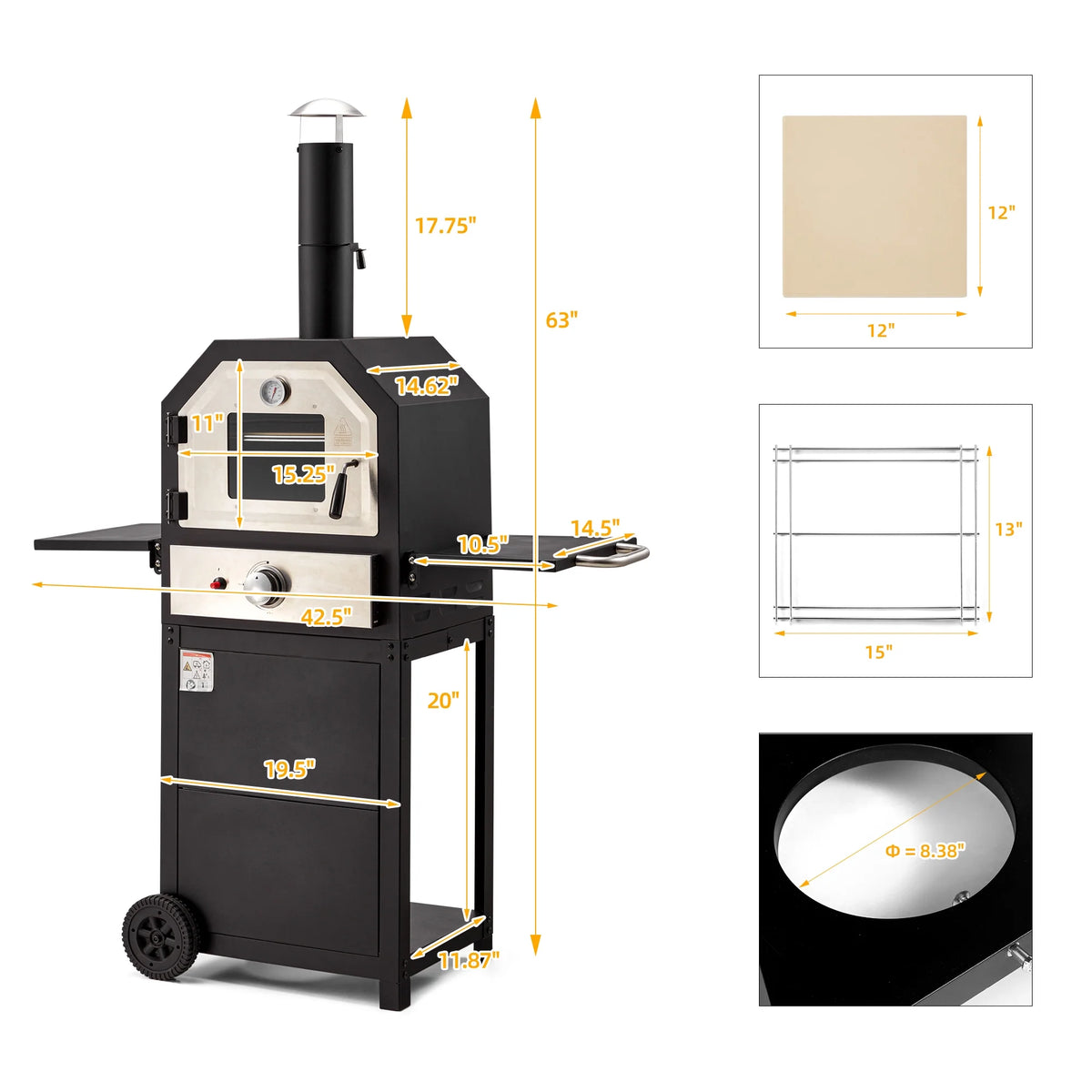 12 Propane Pizza Oven with 2 Foldable Shelves Wheels Z592