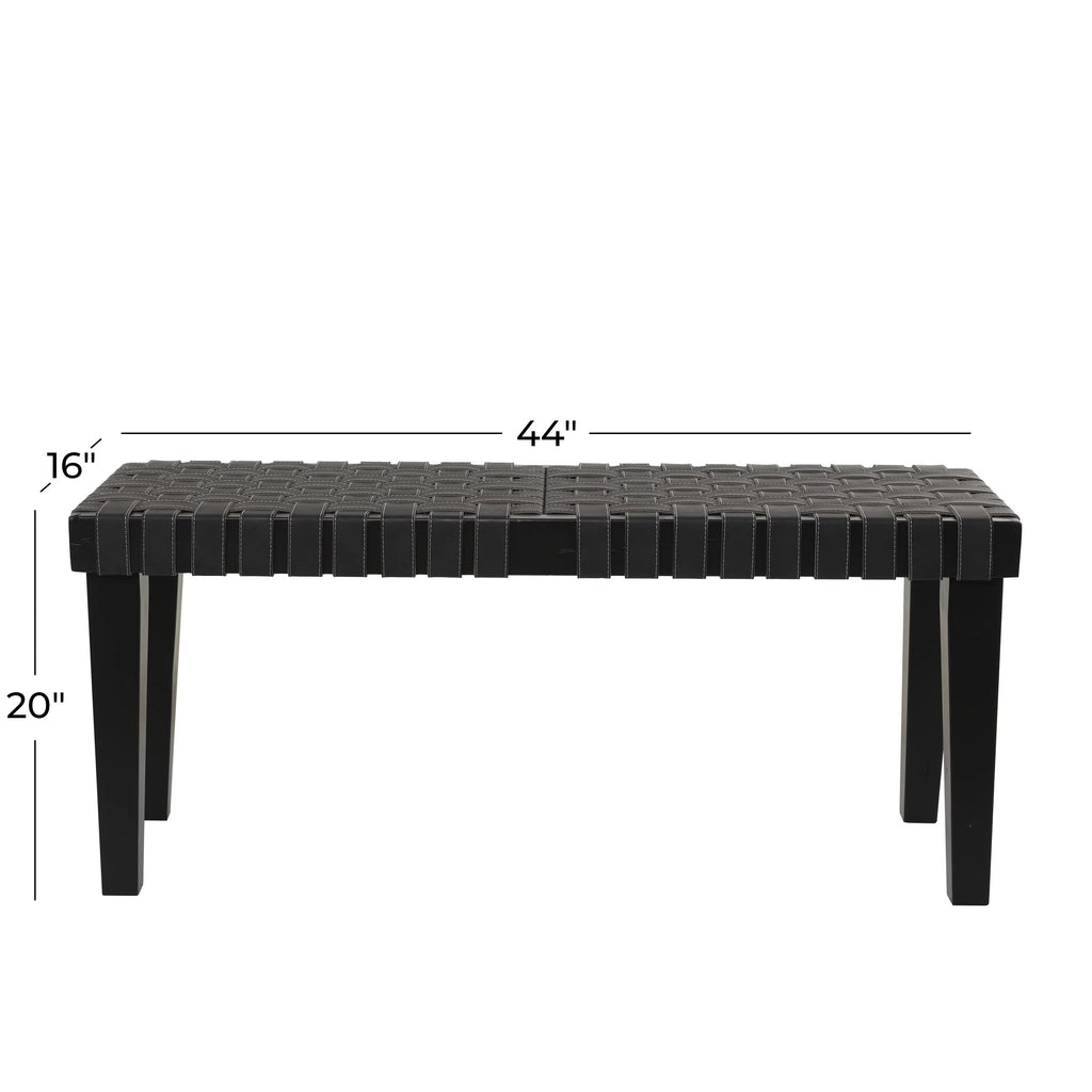 Black Wood Woven Bench K571