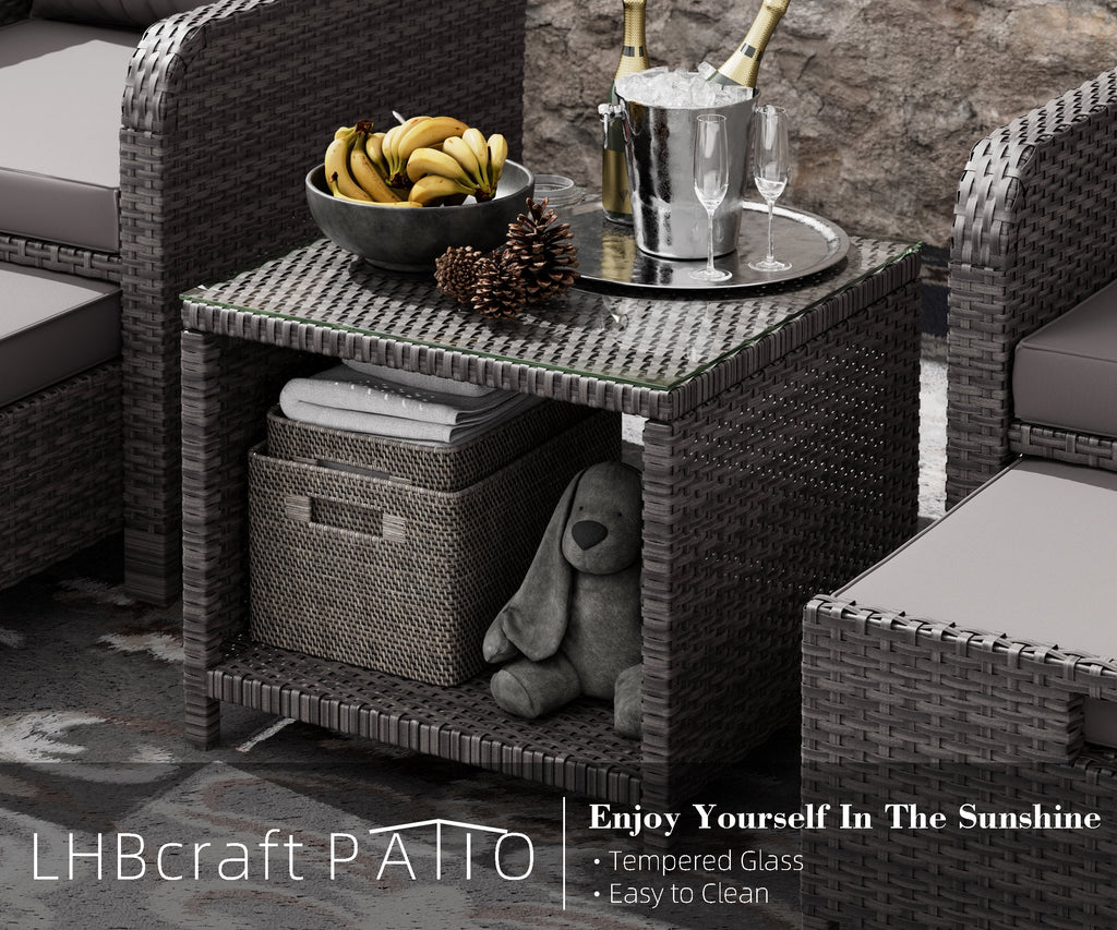 5 Piece PE Wicker Patio Conversation Set with Cushions W72658