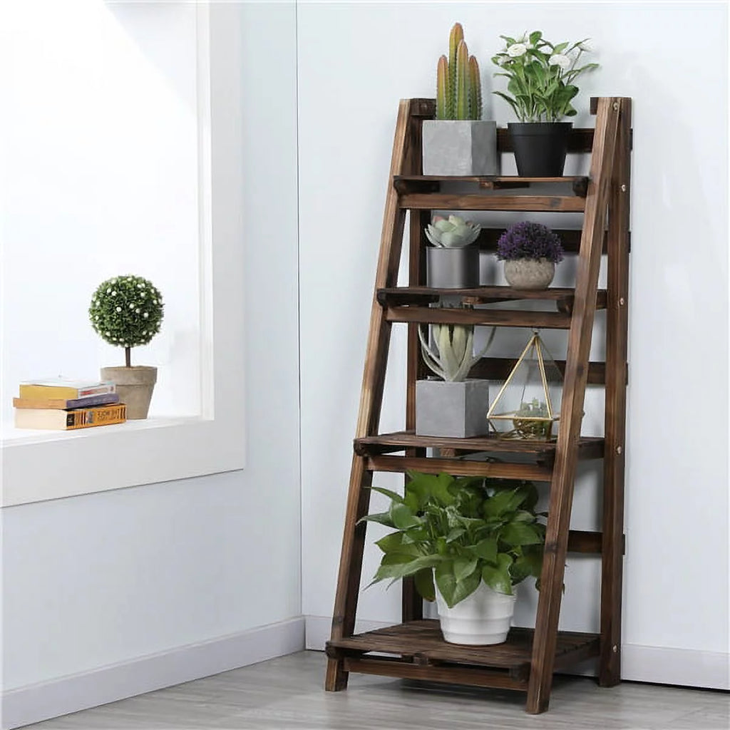 4 Tier Foldable Wooden Flower Stand Ladder Shelves Z6611