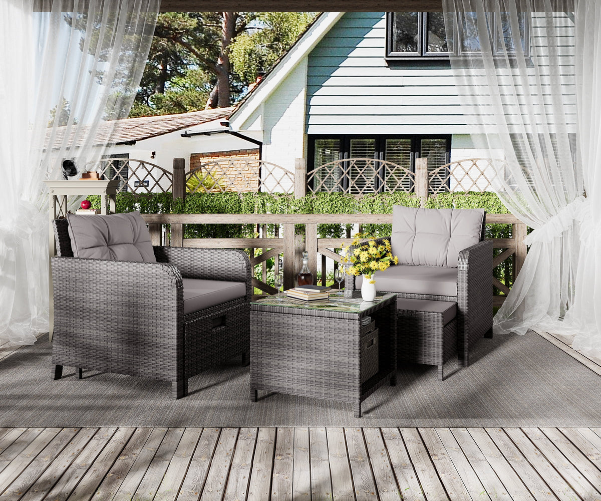 5 Piece PE Wicker Patio Conversation Set with Cushions W72658