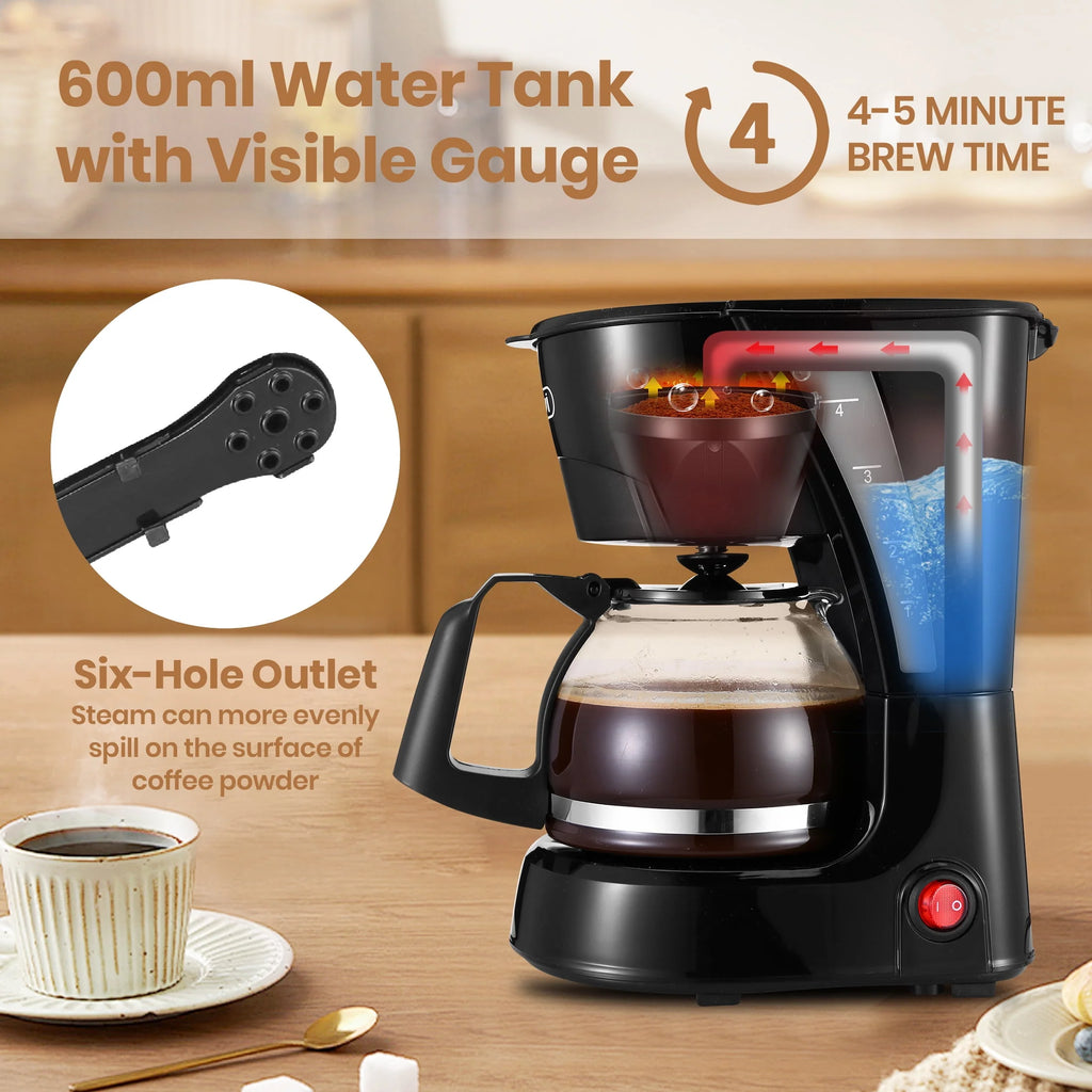 4 Cup Black Drip Coffee Maker with Reusable Filter V208