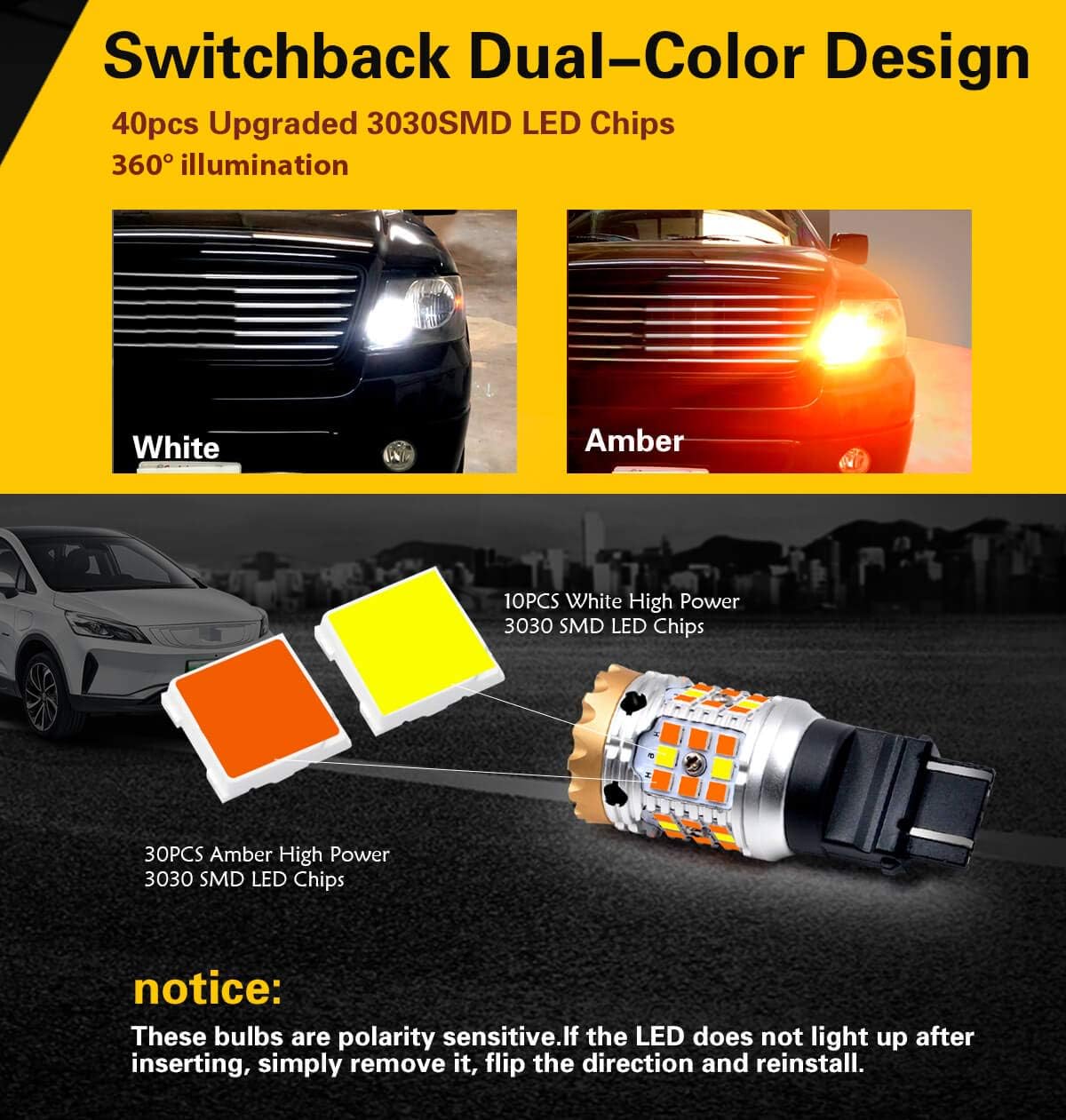 3157 LED Switchback White Amber Turn Signal Bulb Pack of 2 Q64150