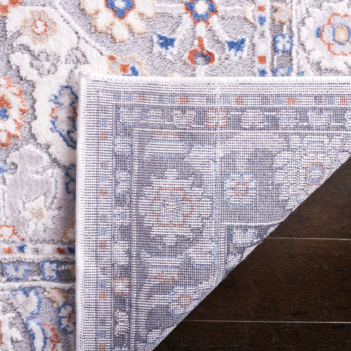 Grey Blue Rust 5 ft x 7 ft Area Rug V714