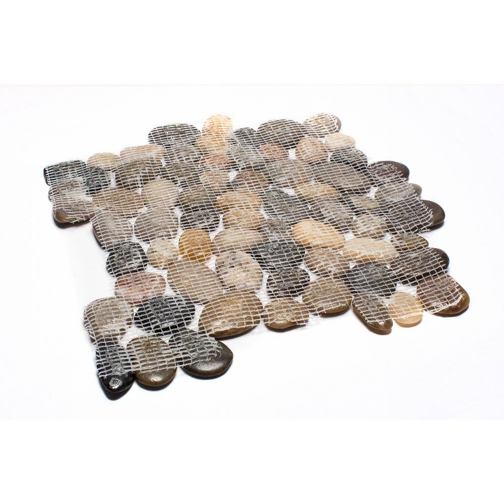 12 in. x 12 in. Mixed Mid-Polish Pebble Stone Tile H54676