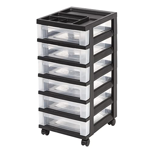 Medium Plastic Storage Cart, 6 Drawers, Black M82635